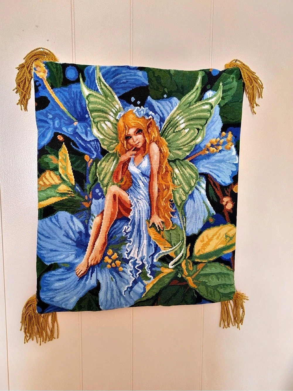 Fairy Fiber Art Wall Hanging in Blue & Green